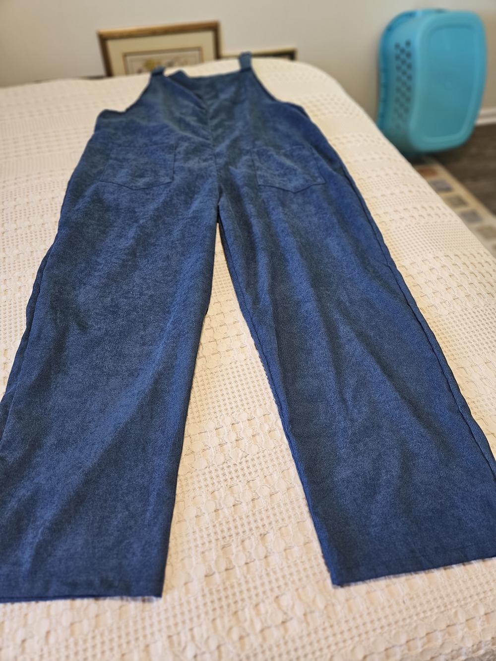 Wide Leg Denim Overalls - Navy Blue